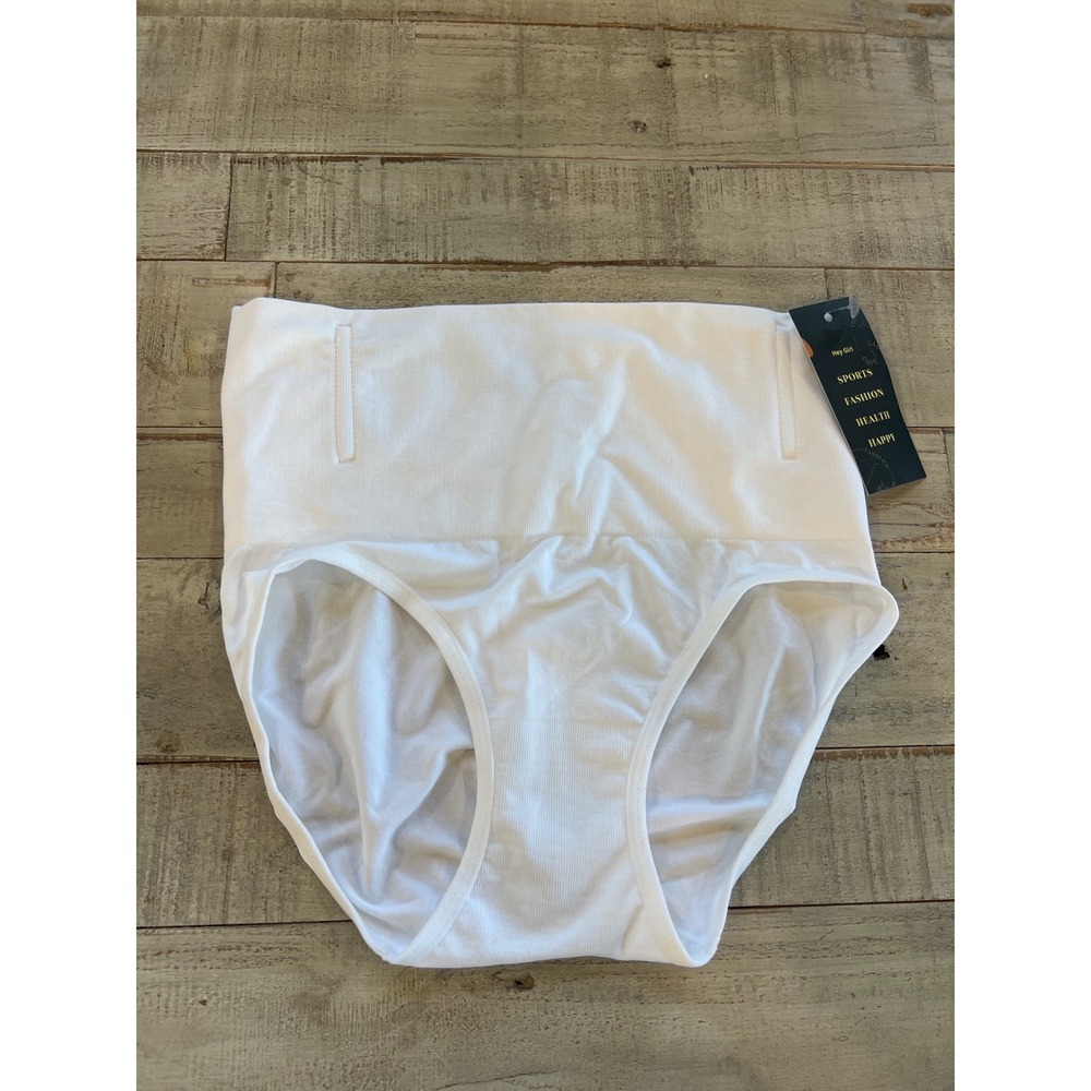 Hey Girl Women White High Waist Tummy Control Shapewear Briefs M NEW Compression